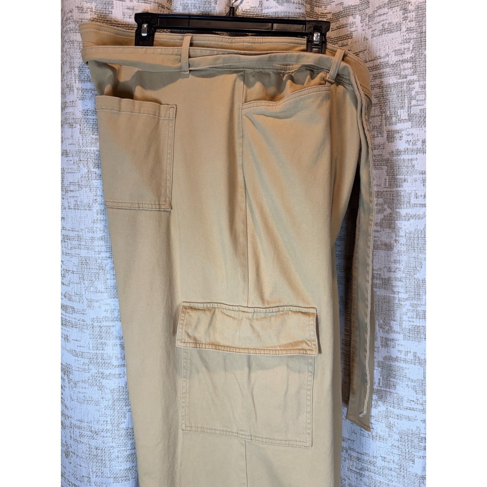 Ava & Viv Womens Plus 20 High Rise Wide Leg Cargo Pants Tan Belted Lyocell Blend - Picture 4 of 12